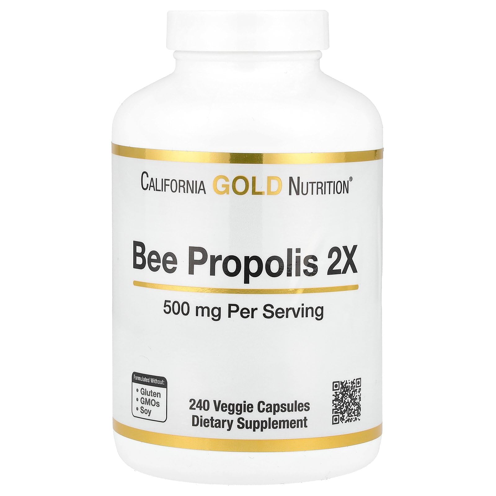 California Gold Nutrition Bee Propolis 2X Potency, Concentrated Extract 500 mg, Equivalent to 1000 mg of Natural Propolis, Support Immune Health & Vitality*, Capsules, 240