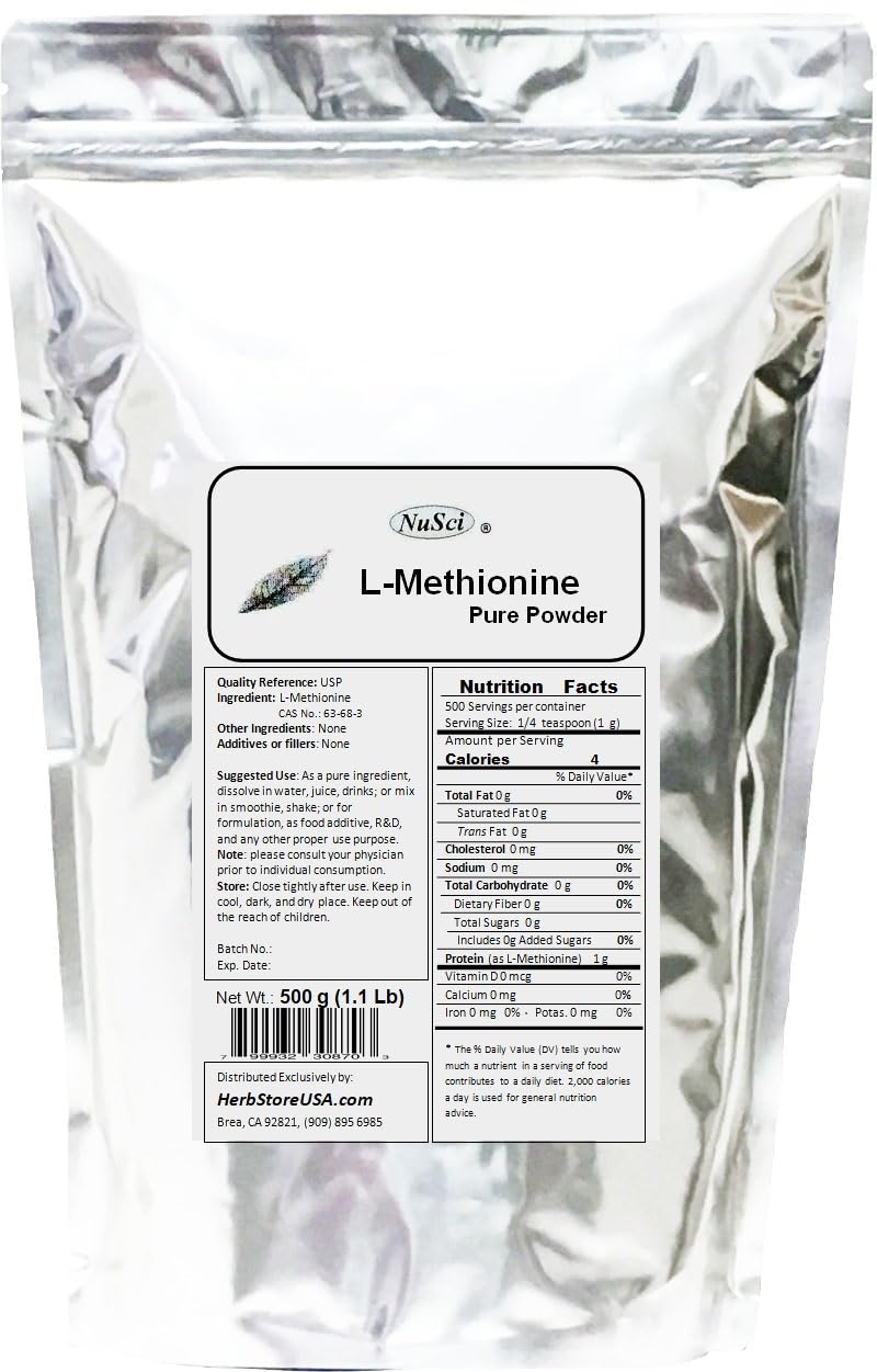 NuSci L-Methionine Powder Pure, 17.637 oz