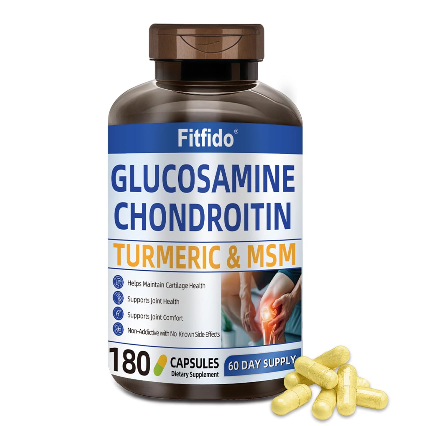 Fitfido Glucosamine Chondroitin MSM Turmeric & Boswellia Capsules 180 Count