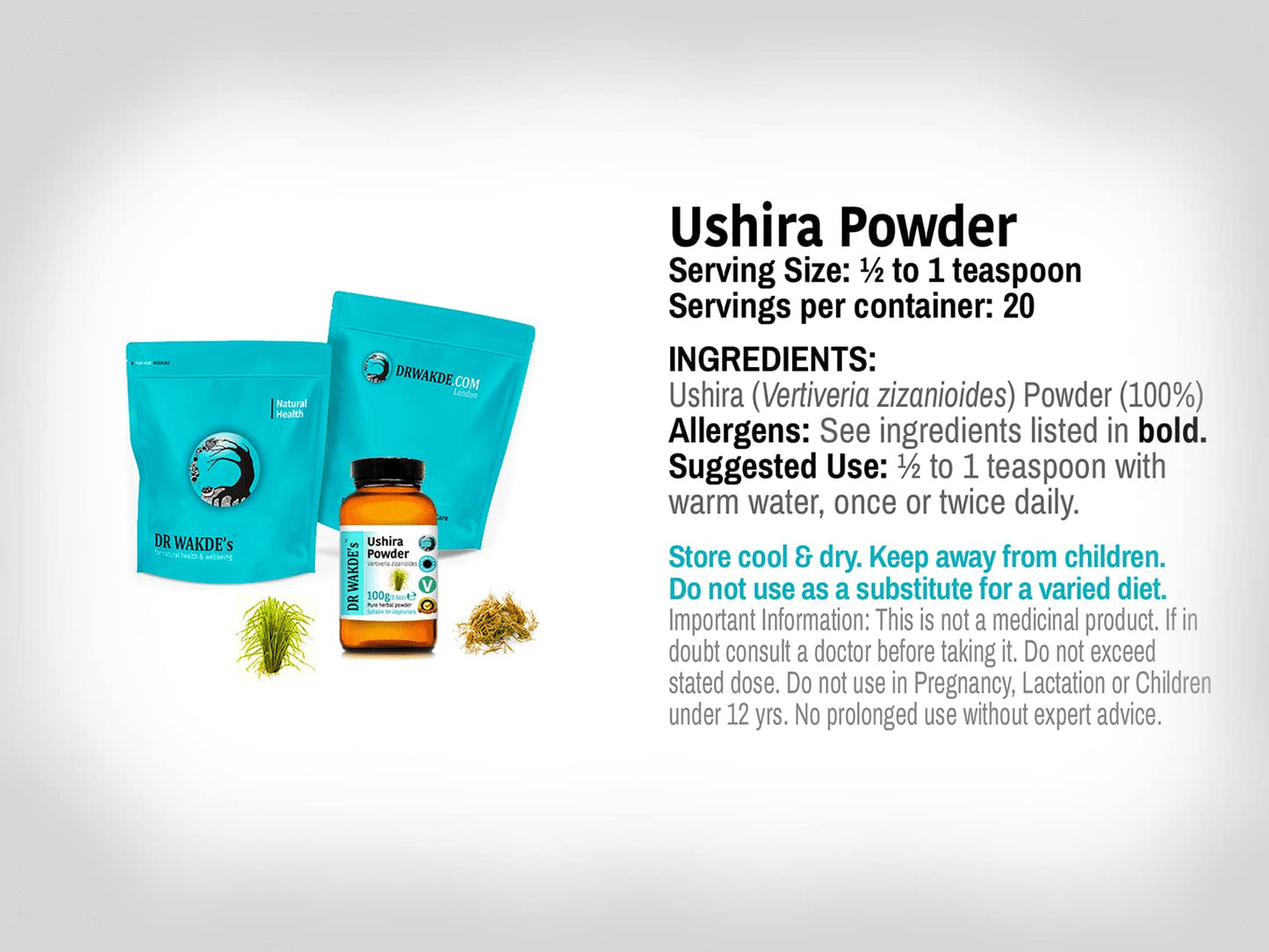 DR WAKDE'S Ushira Powder (Vetiver | Vetiveria zizanioides) 3.53 Ounce