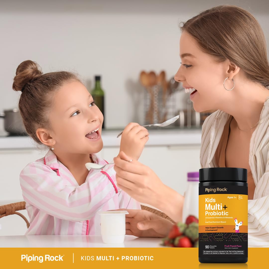 Piping Rock Kids Multivitamin + Probiotic Chewable Tablets, 90 Count