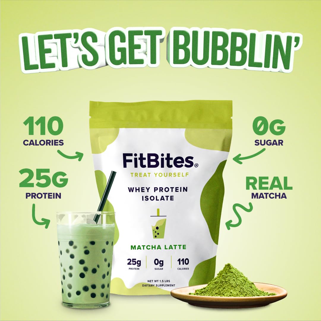 FitBites 100% Whey Isolate Protein Powder (Matcha Latte), 24 Servings