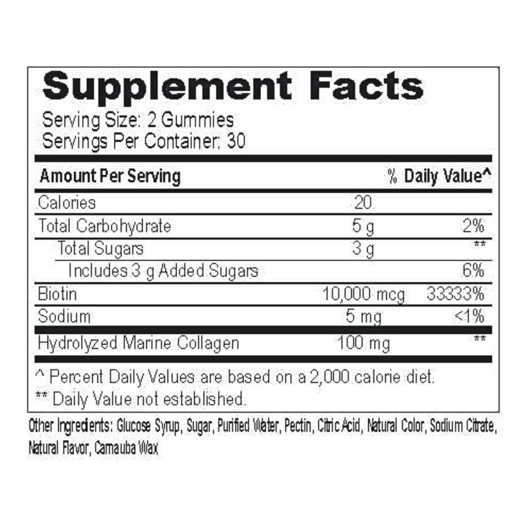 Performance Inspired Collagen + Biotin Gummies – Hydrolyzed Marine Collagen – Raspberry Flavor – 60 Count