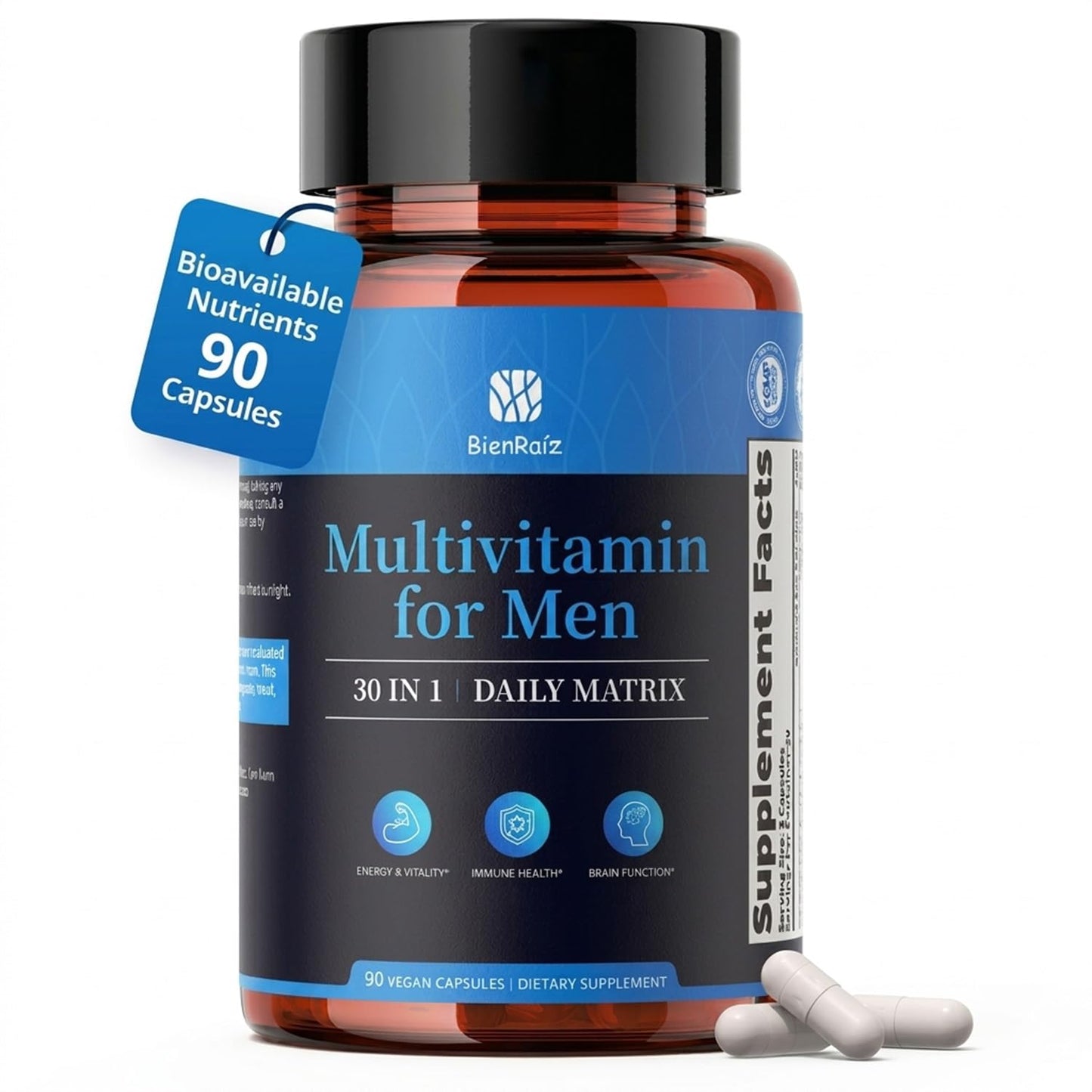 BienRaíz Men's Multivitamin CoQ10 & PQQ Capsule, 1 Count