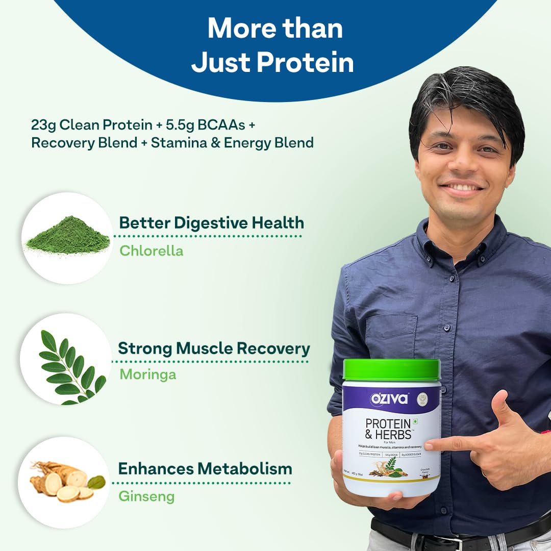 OZIVA Protein & Herbs for Men with Multivitamins Whey Protein Powder 17.6 oz