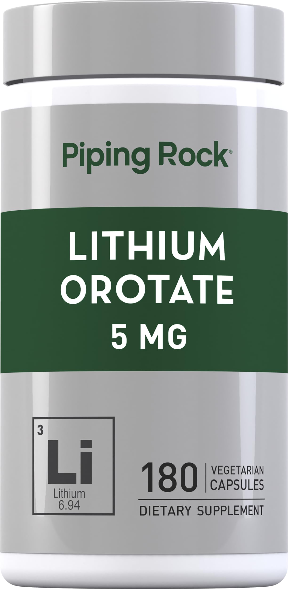 Piping Rock Lithium Orotate Supplement 5mg Capsule, 180 Count