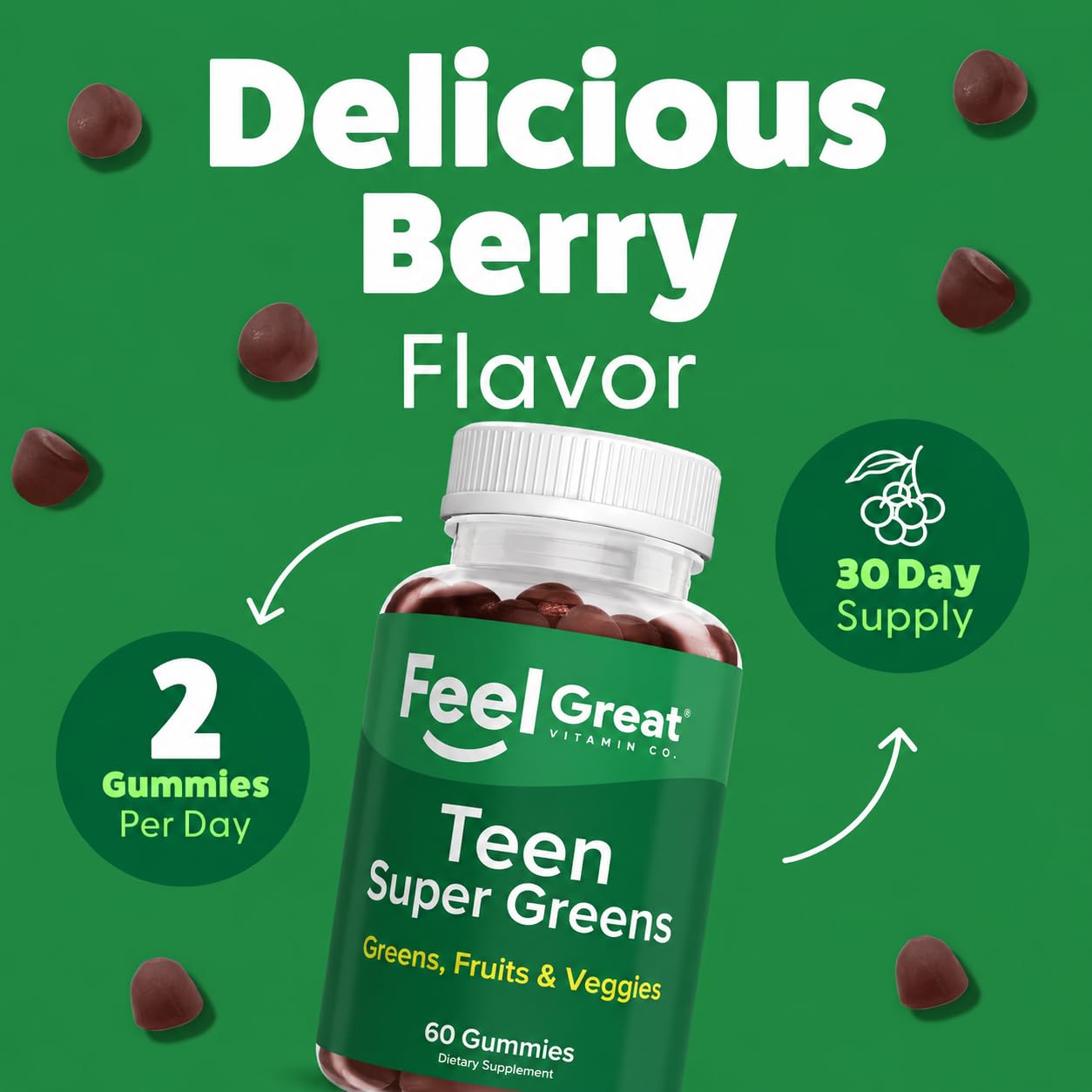The Feel Great Vitamin Company Feel Great Super Green Gummies Teen Vitamins Gummy 60 Count
