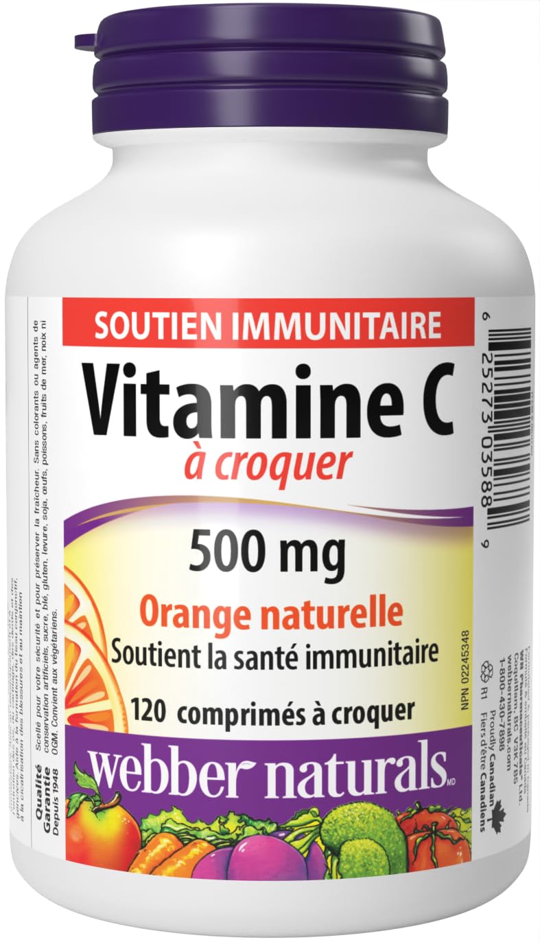 Webber Naturals Vitamin C Chewable Tablets 500 mg, 120 Tablets