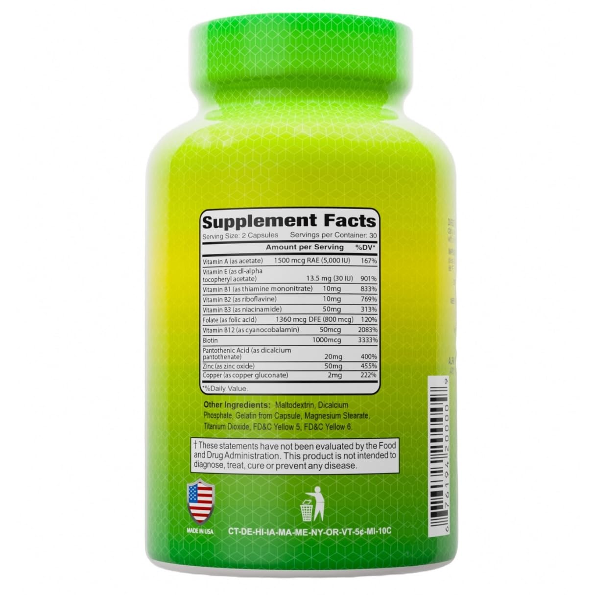 ALFA VITAMINS Hair/Skin Nails Natural Dietary Supplement - Essential Vitamins and Minerals for Skin, Hair, and Nails Health Tablets 60