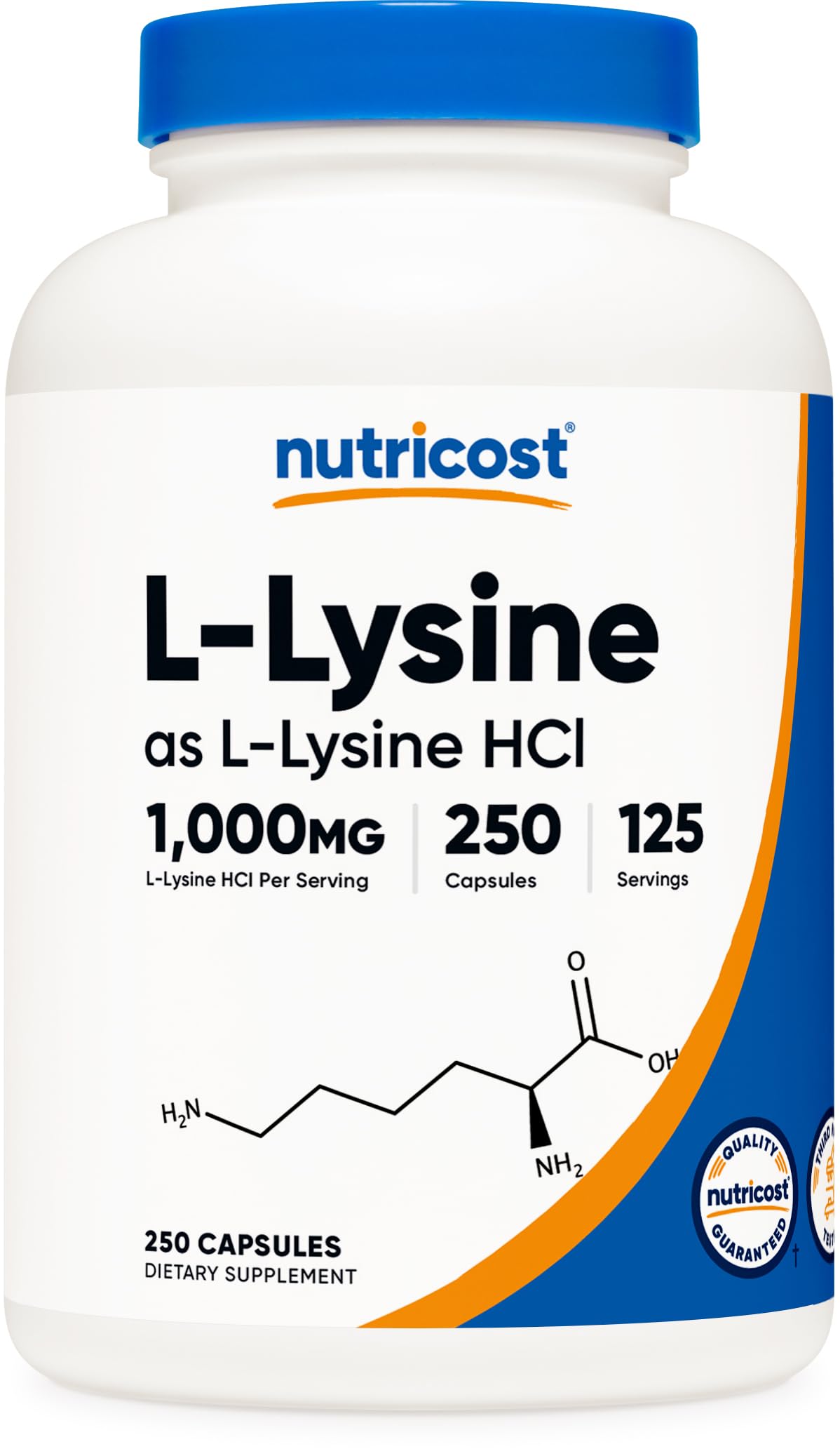 Nutricost L-Lysine 1000mg Capsules 250 Count