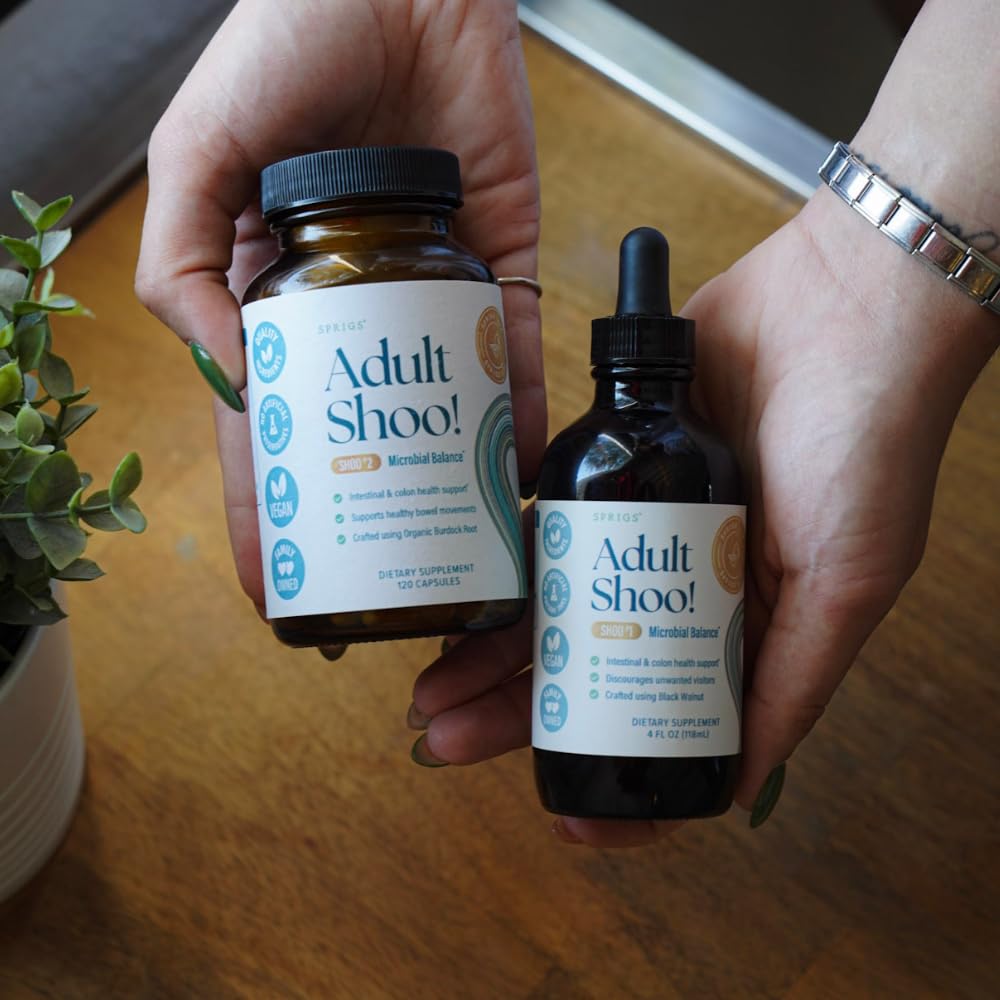 SPRIGS Shoo Microbial Balance Two-Part System Microbial Cleanse - Black Walnut, Organic Wormwood Capsule and Drop, Pack of 2