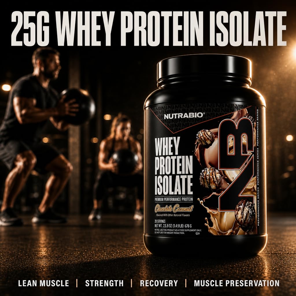 NutraBio 100% Whey Protein Isolate Protein Powder, Chocolate Coconut, 20 Servings