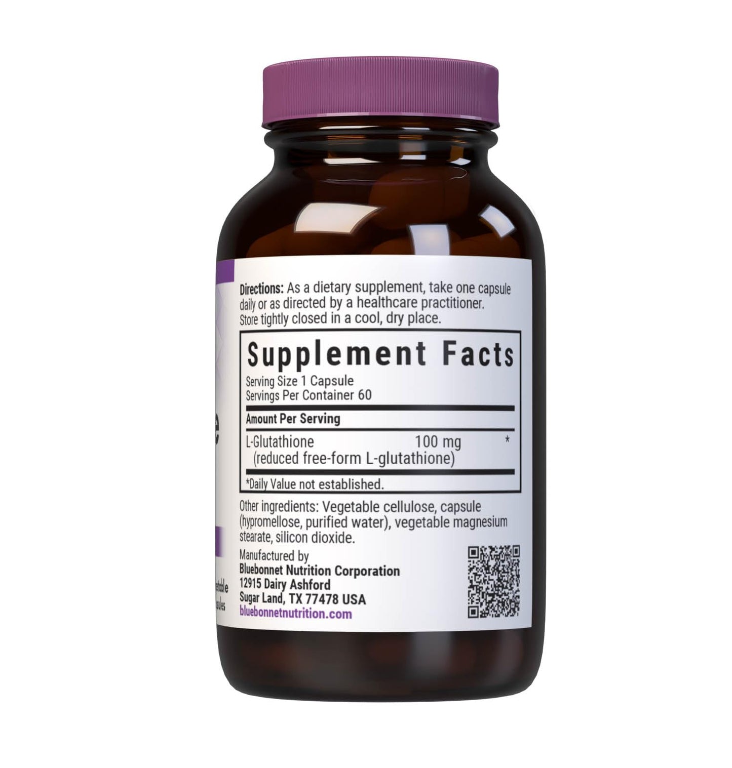 BlueBonnet L-Glutathione Supplement 100 mg Free-Form L-Glutathione, Vegetable Capsules, 60 Count