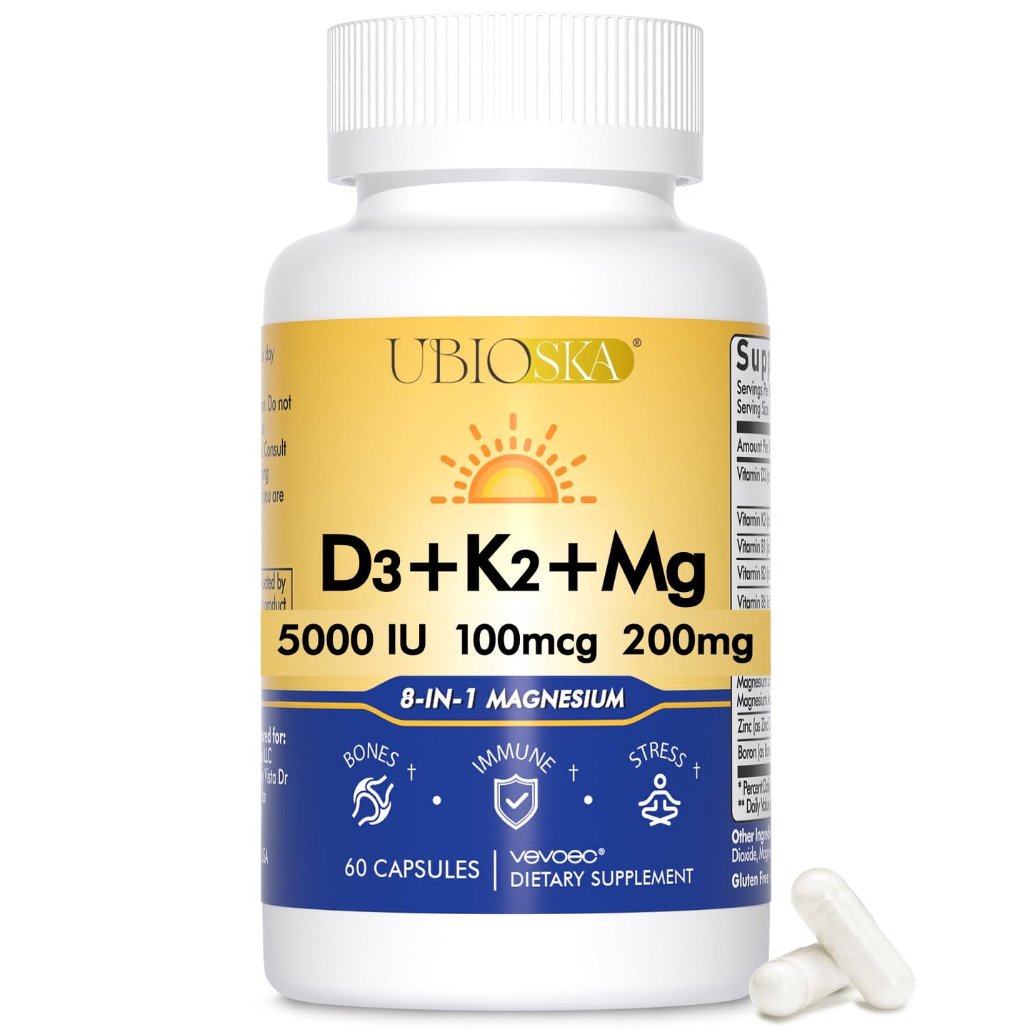 Vevoec UBIOSKA Vitamin D3 K2 Magnesium Supplement Capsule 60 Capsules