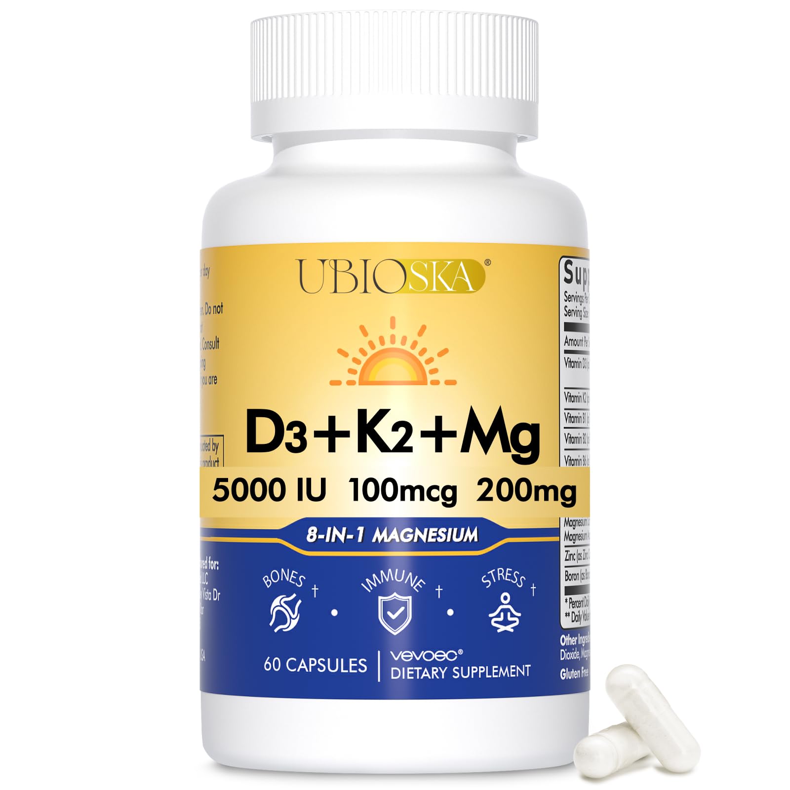 Vevoec UBIOSKA Vitamin D3 K2 Magnesium Supplement Capsule 60 Capsules