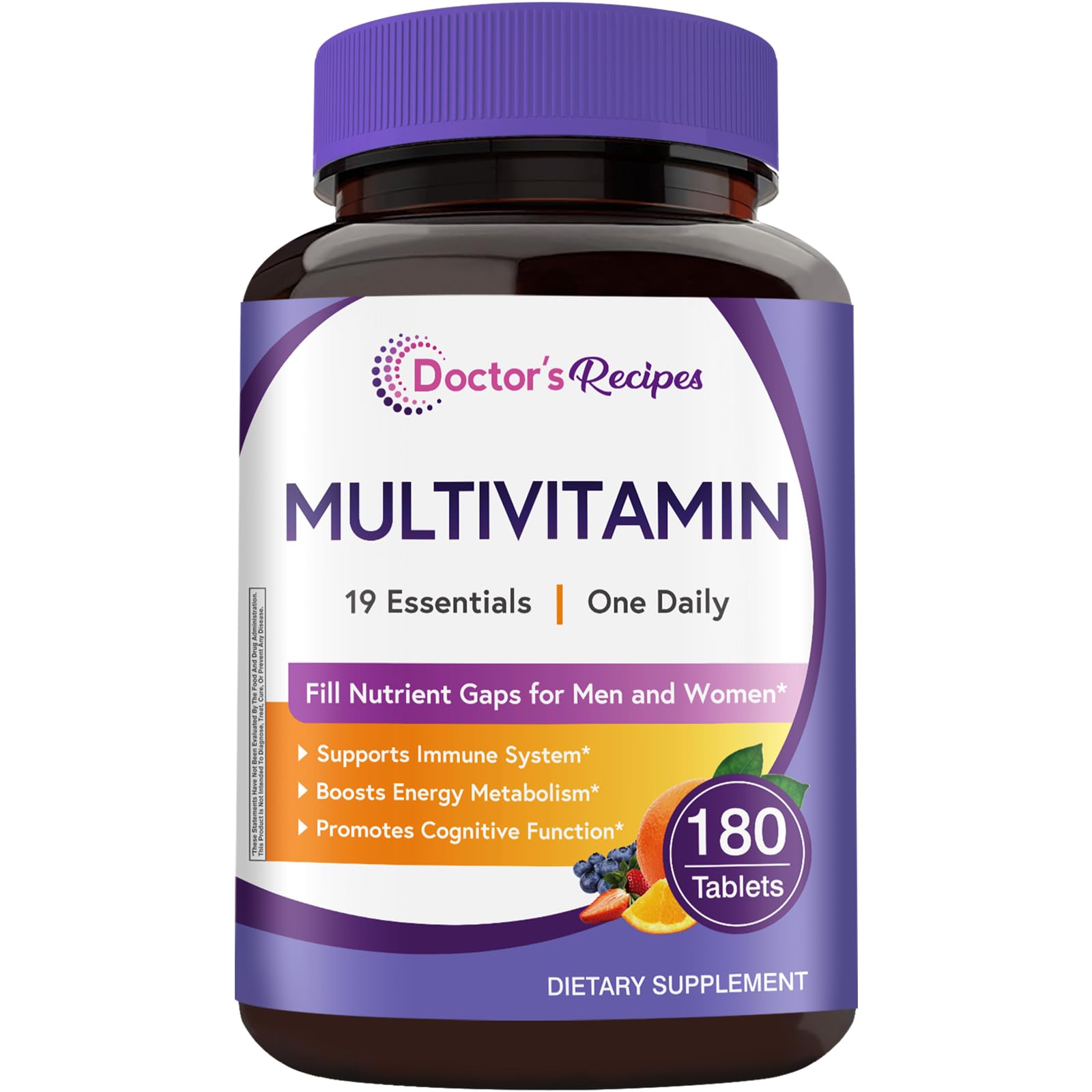 Doctor's Recipes Multivitamin for Women & Men, Immune, Energy & Brain Health Support Tablets, 180