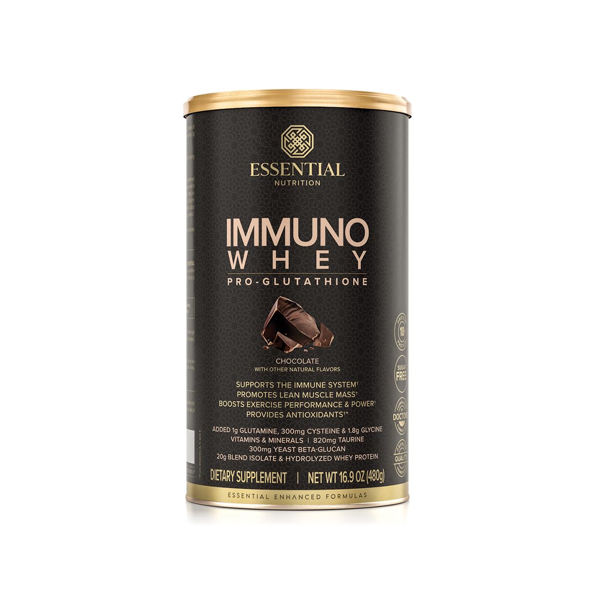 Essential Nutrition Immuno Whey Isolate & Hydrolyzed Whey Protein Powder with Added Amino Acids to Support Glutathione Production, Beta Glucan, Chocolate, 16.4 oz