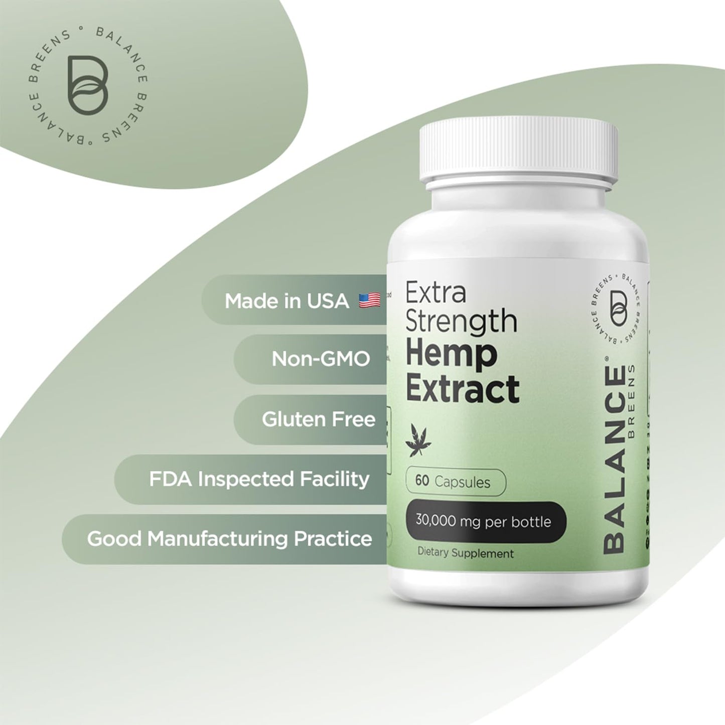 Balancebreens Hemp Extract 30,000mg Omega-3-6-9 Capsules, 120 Count