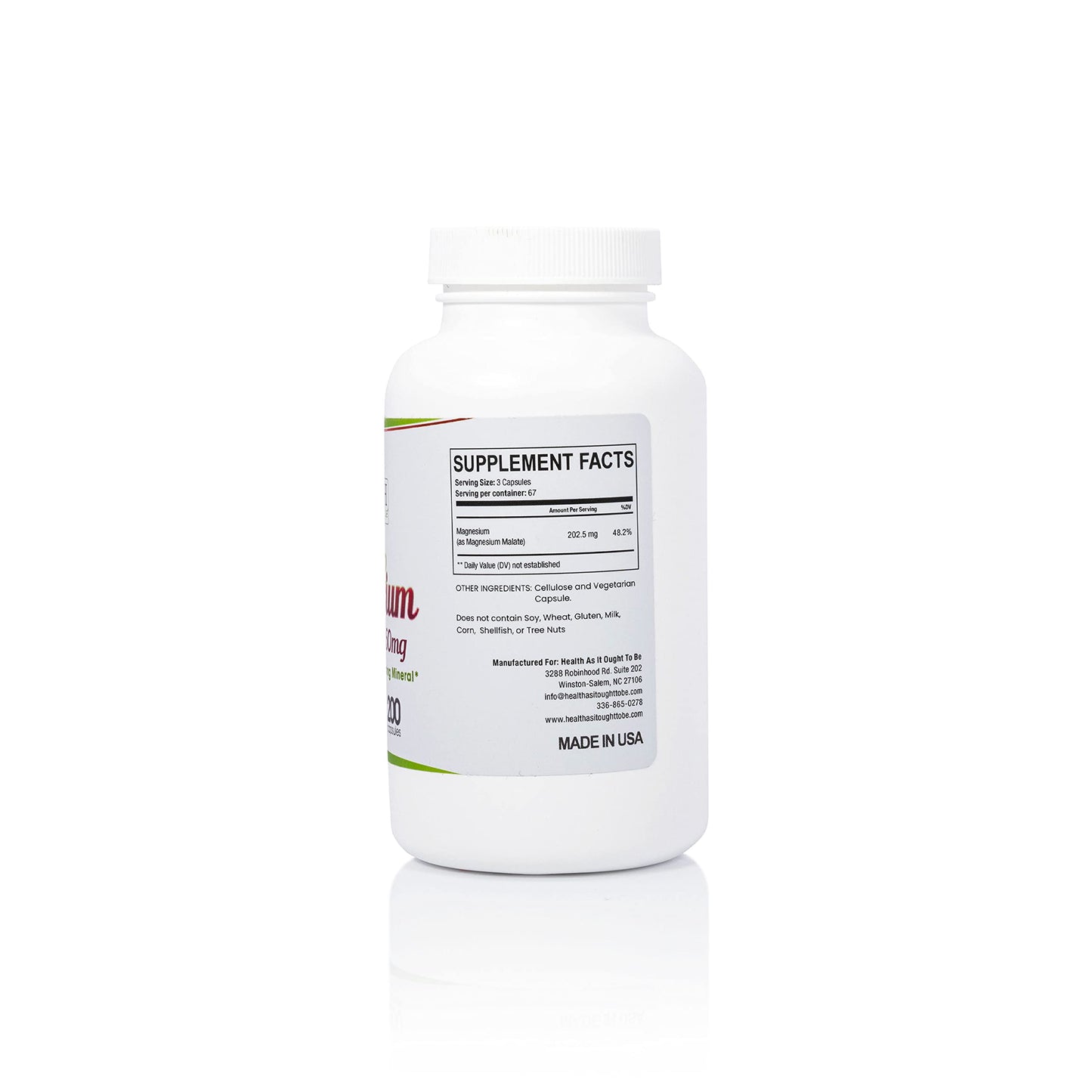 Health As It Ought To Be Pure Magnesium Malate 1350 mg Capsules 200 Count