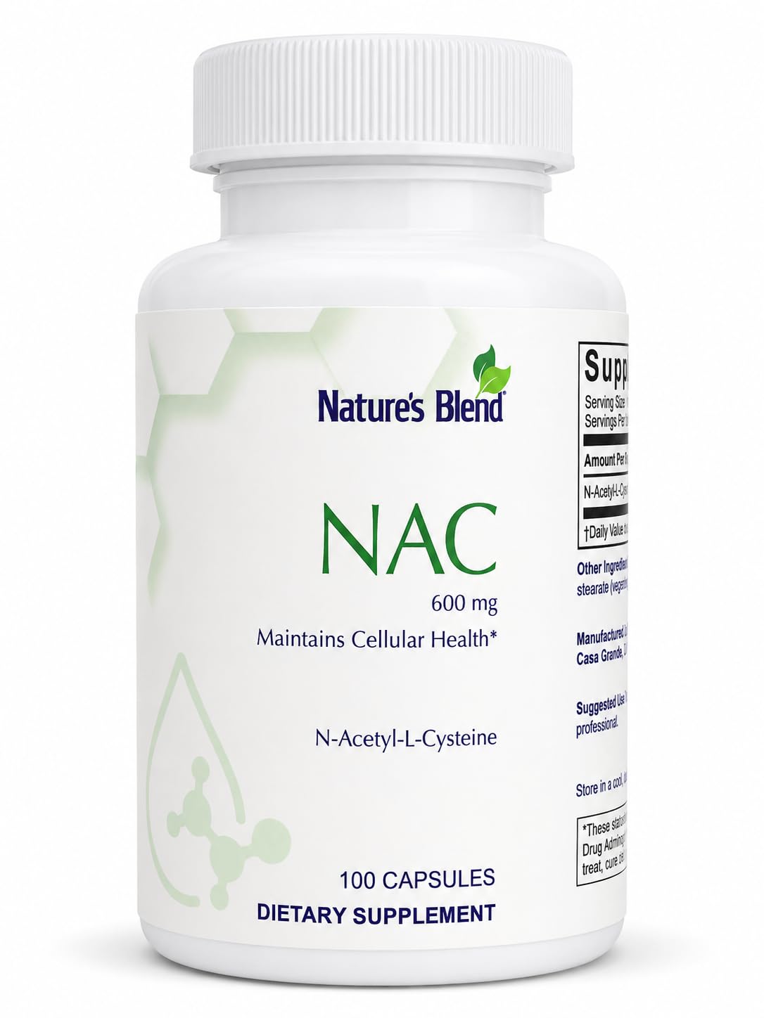 Nature's Blend NAC 600 mg N-Acetyl-L-Cysteine Capsule, 100 Capsules