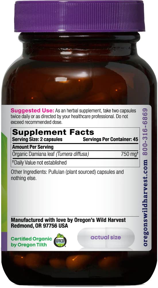 Oregon's Wild Harvest Damiana Organic Herbal Supplement 90 Capsules