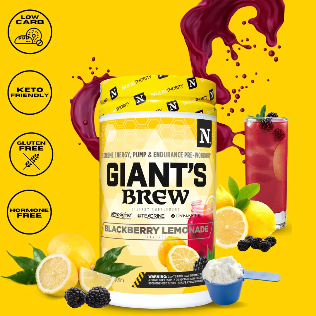 Nutrithority Giant’s Brew Advanced Pre Workout Powder, Blackberry Lemonade, 19 Ounce