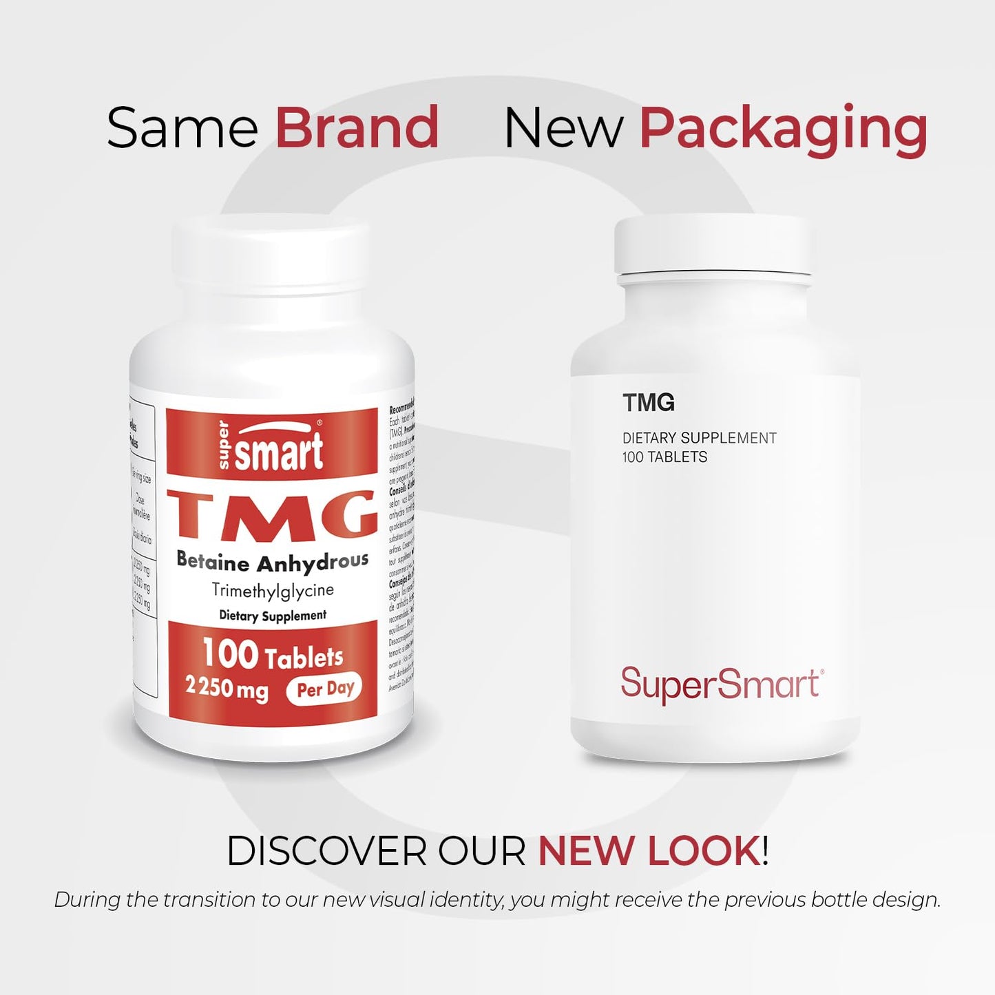 Supersmart TMG 2250mg per Day (High Strength) - TMG Trimethylglycine - Betaine Anhydrous Supplement Tablets, 100 Tablets