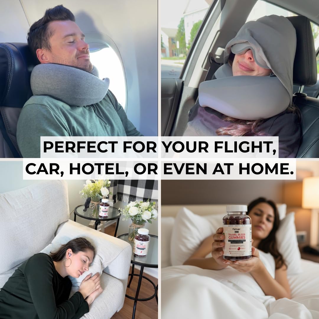 FlyHugz Travel Sleep Support Gummies with Melatonin, L-Theanine & Magnesium, 60 Vegan Gummies