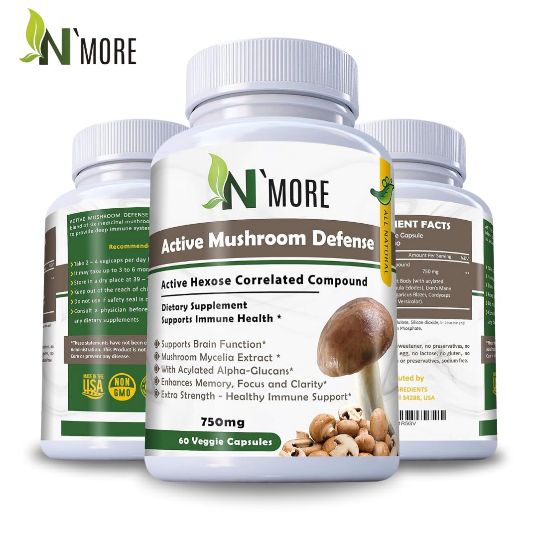 N'More Six Active Mushroom Defense Dietary Supplement Supports Immune Health, 60 Capsules