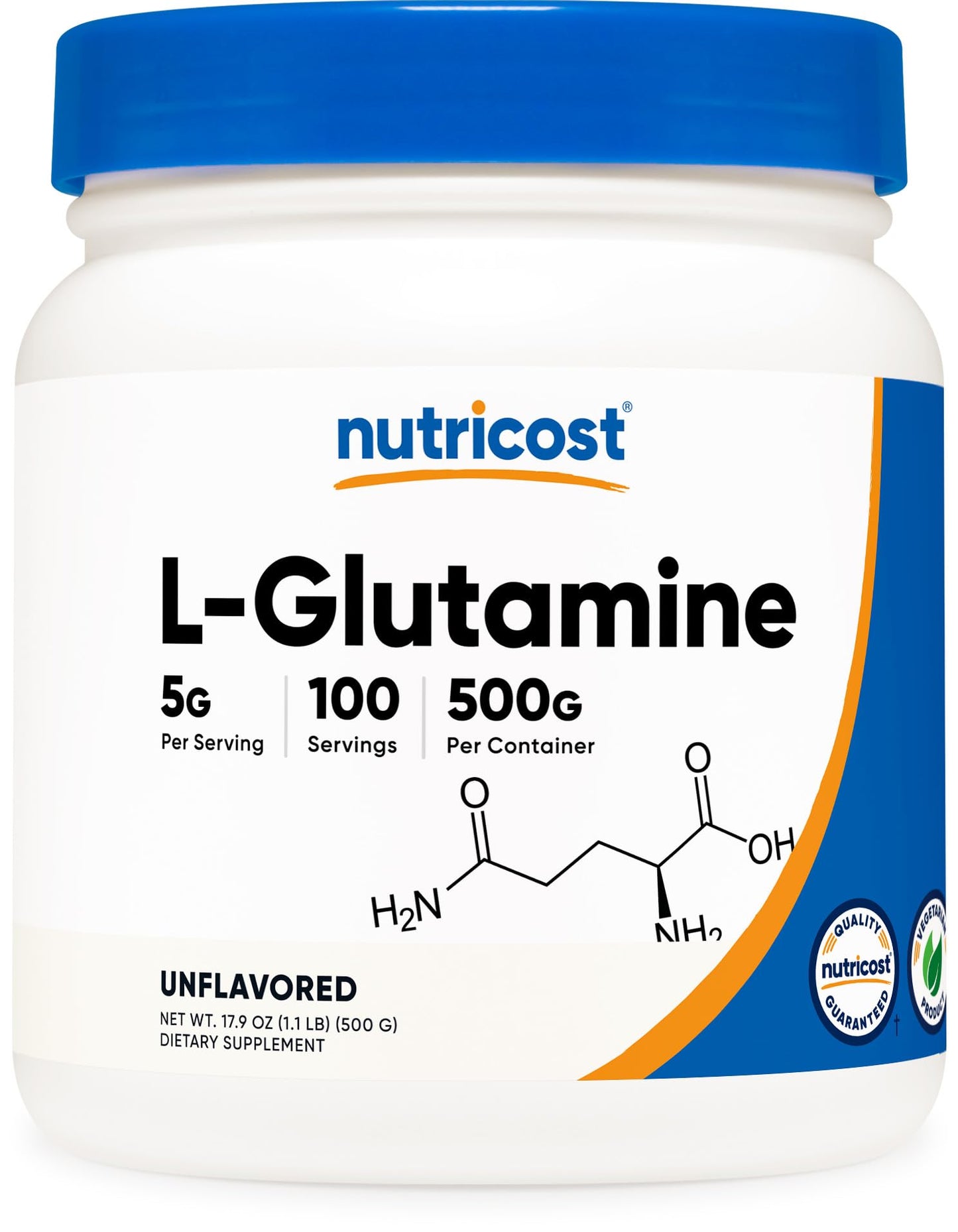 Nutricost L-Glutamine Powder 17.6 oz Unflavored GMO-Free
