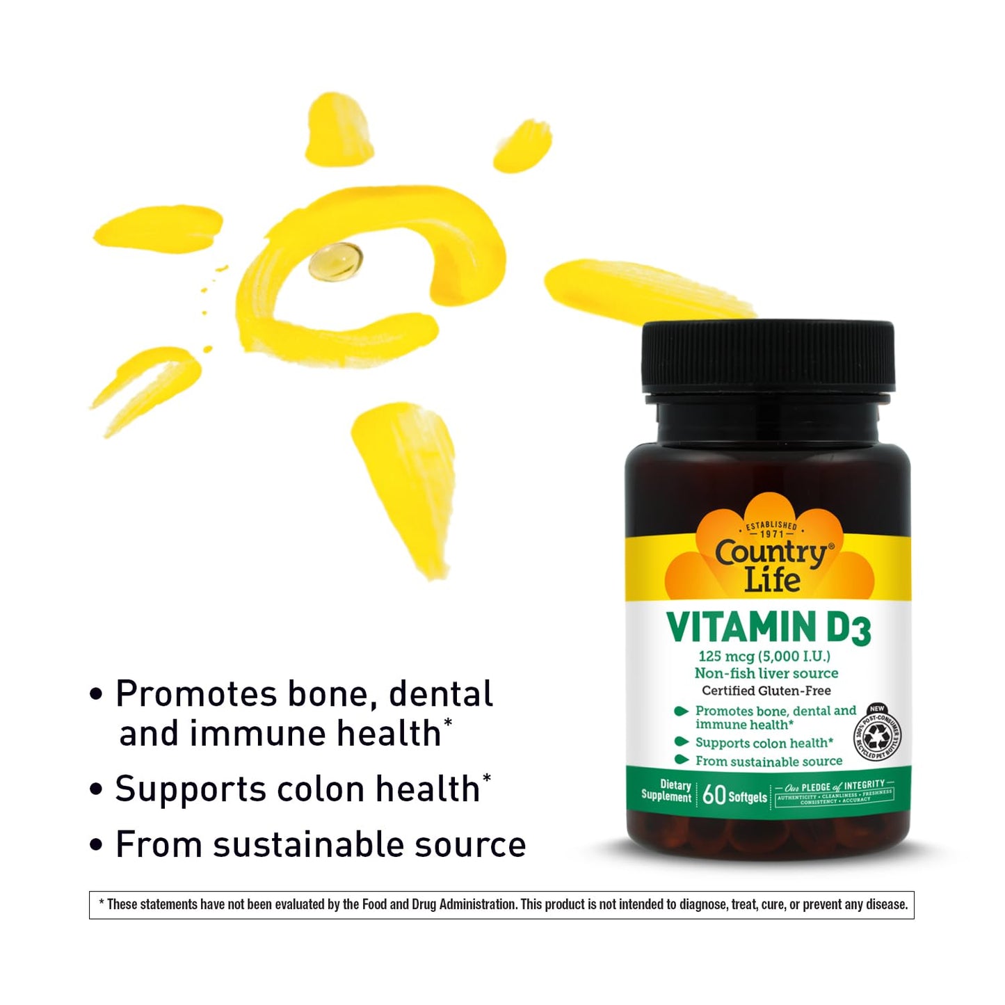 Country Life Vitamin D3 5000 IU Softgels, 60 Count