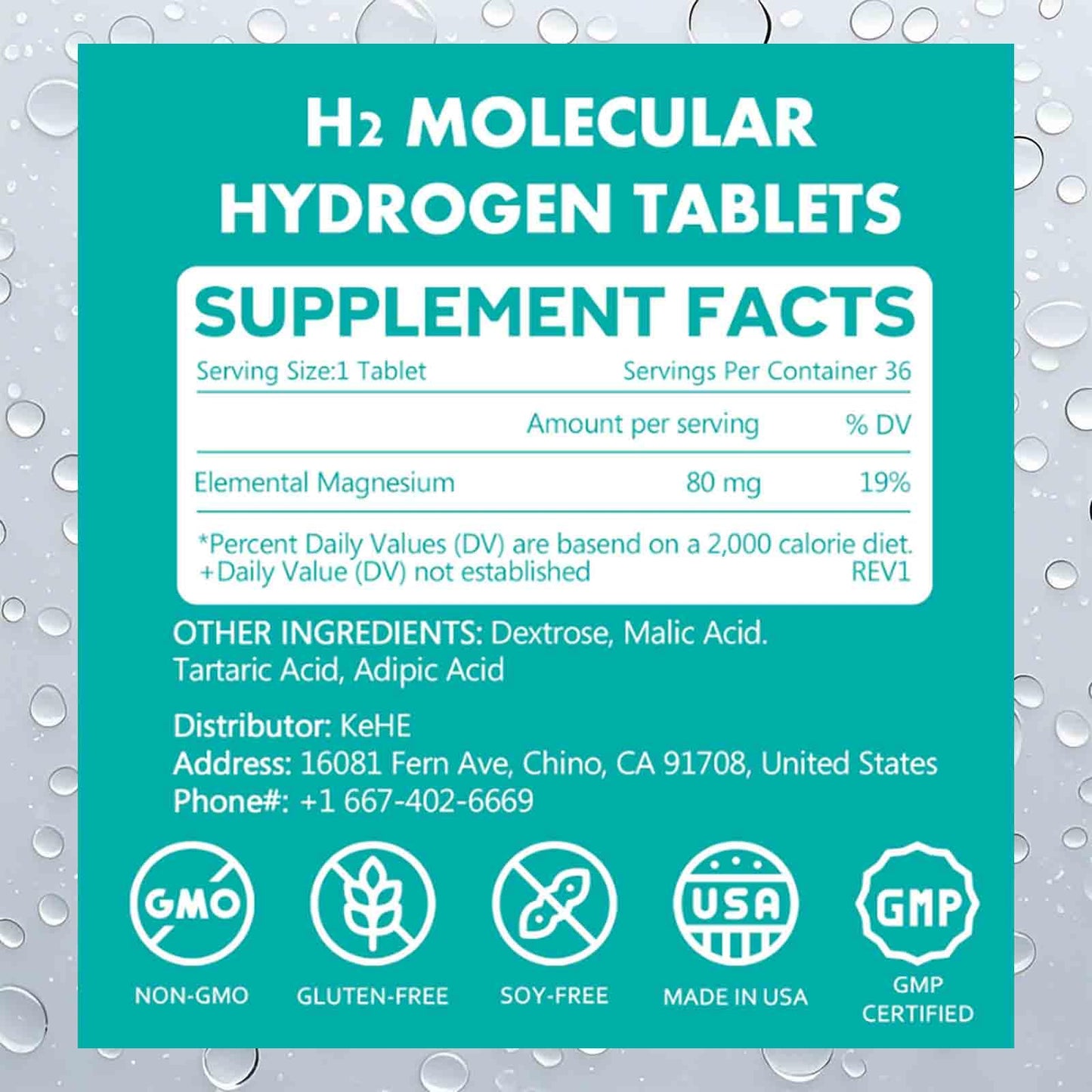 Fuxvao Hydrogen Water Tablets with Magnesium - Molecular Hydrogen Tablet for Drinking Water, Highest Concentration H2 13 PPM, Energy Booster, Enhanced Performance & Recovery, 36 Tablets