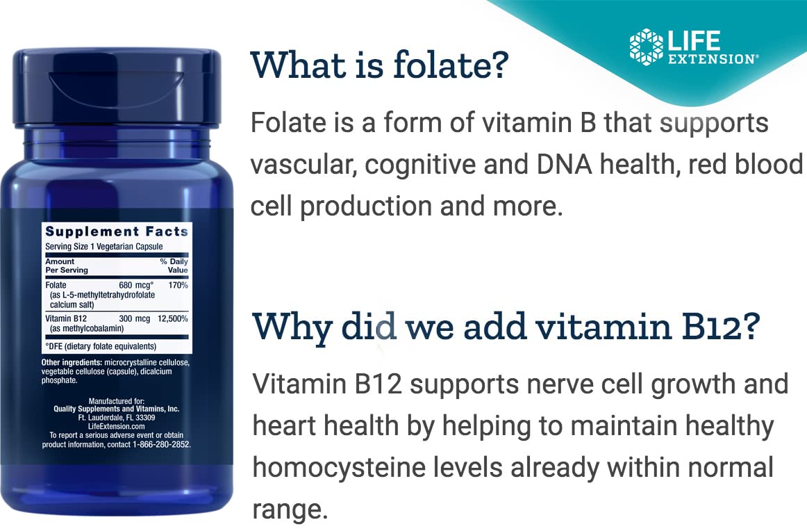 Life Extension BioActive Folate & Vitamin B12 Capsules 150