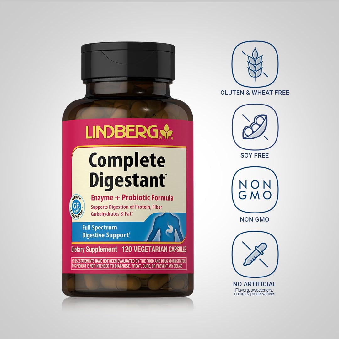 Lindberg Complete Digestant Multi-Enzyme Formula with Pancreatin and Betain Hydrochloride Capsules, 120 Capsules