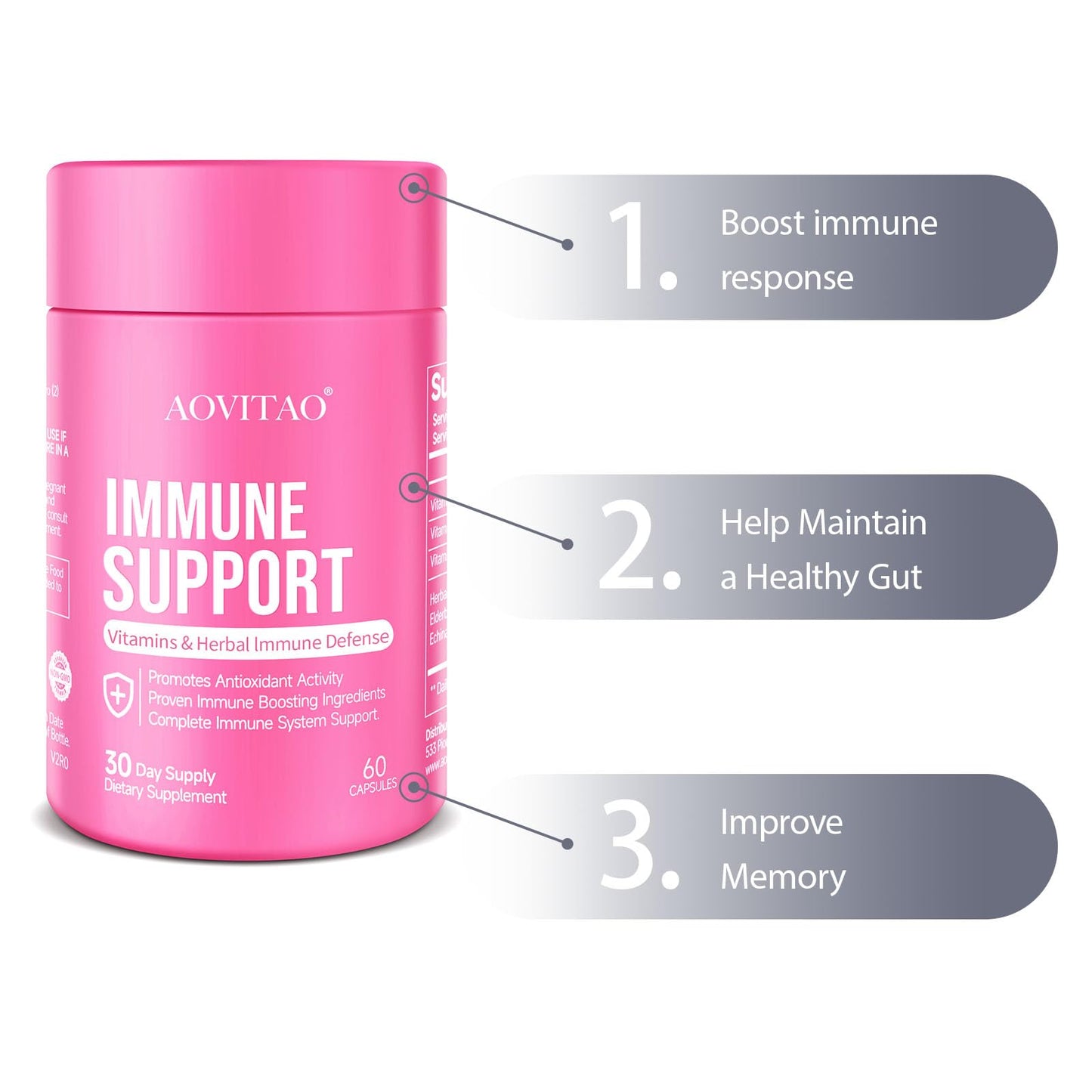 AOVITAO Immune Support Mushroom with Lion's Mane & Reishi Cognitive Support Capsules 60