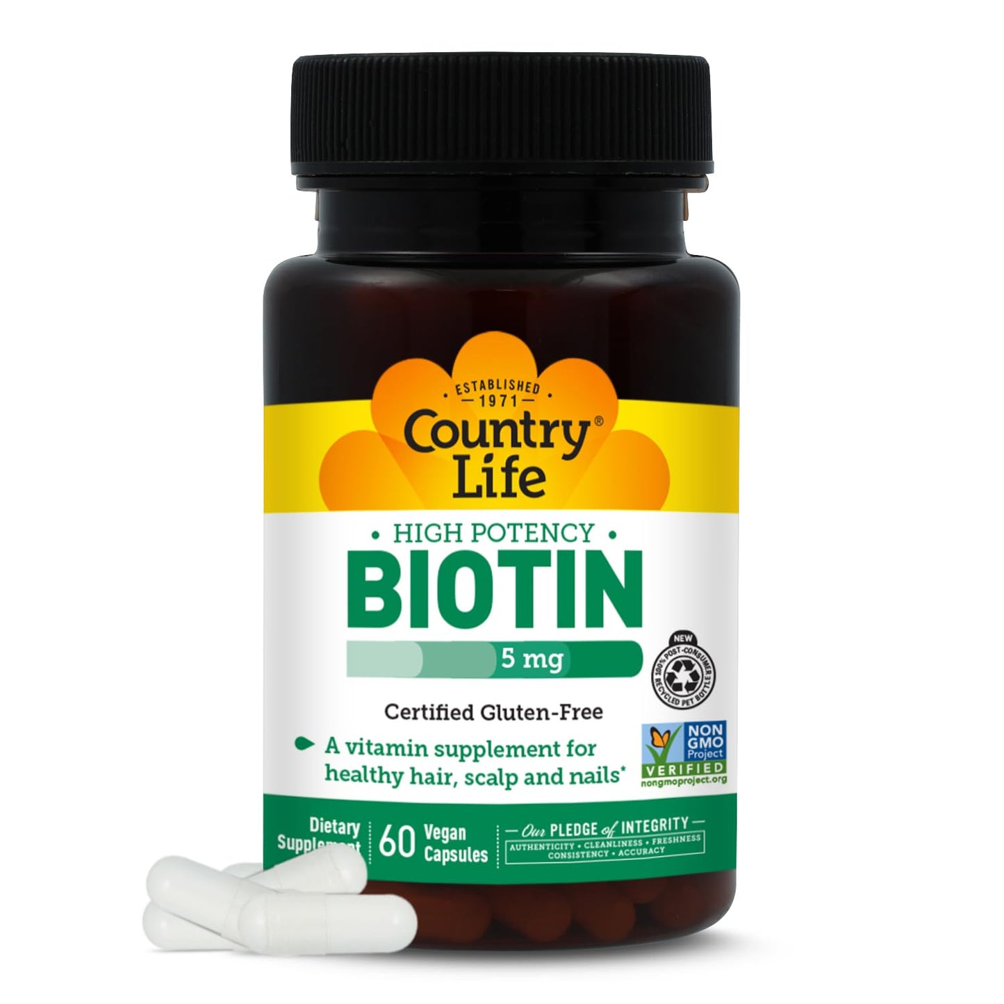 Country Life Biotin 5 mg for Hair, Scalp and Nails Capsules, 60 Count