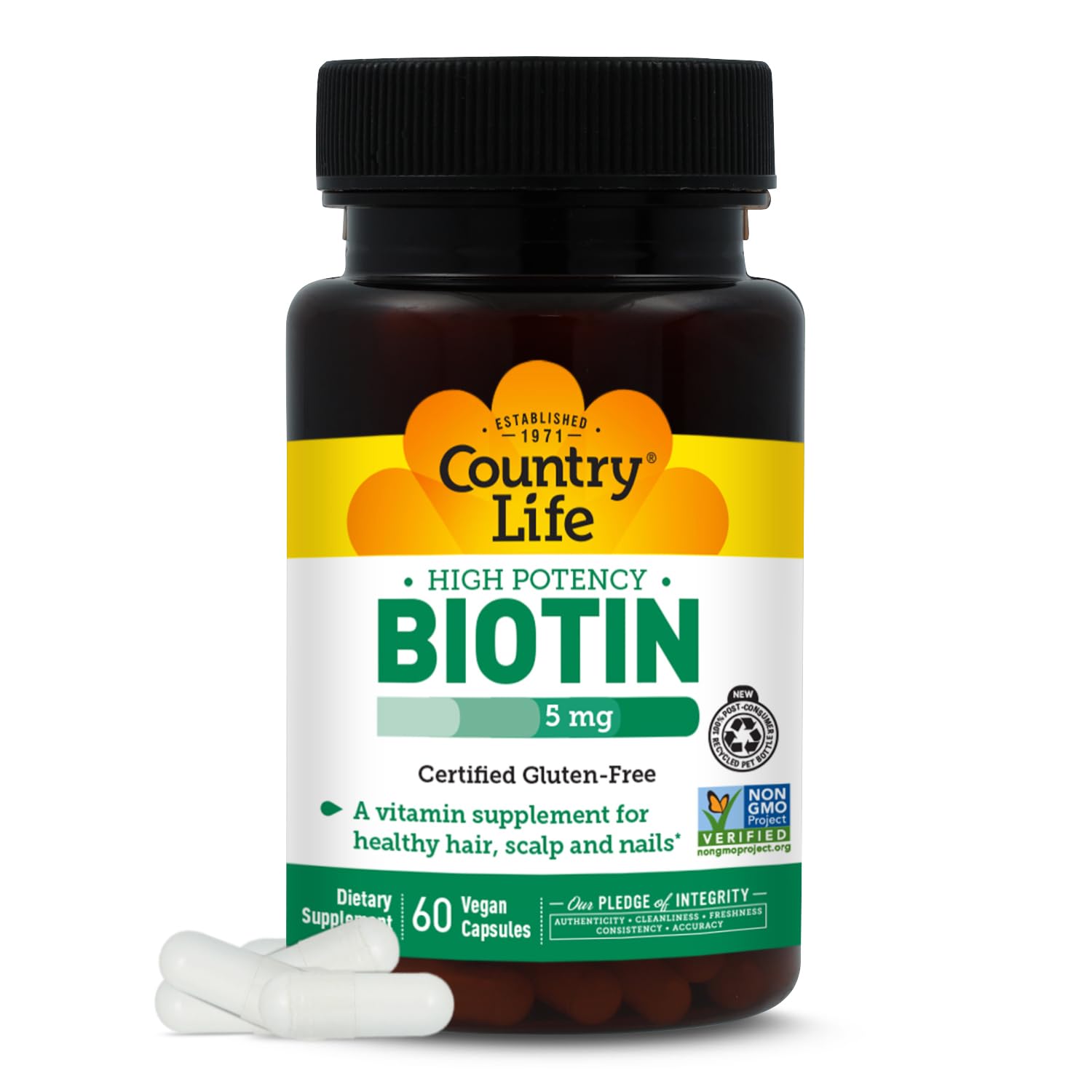 Country Life Biotin 5 mg for Hair, Scalp and Nails Capsules, 60 Count