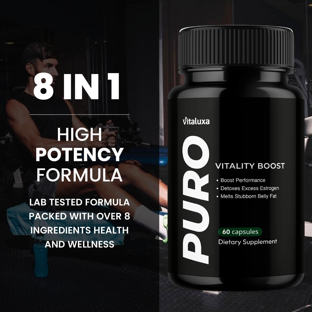 Vitaluxa Puro Vitality Boost Premium Blend Supplement Maximum Strength Daily Natural Vitamins Booster Capsules, 60 Capsules