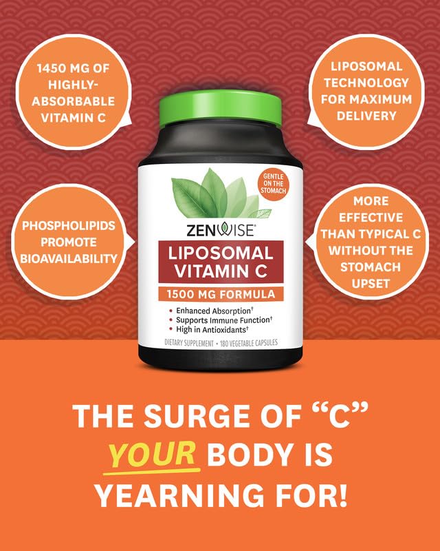 Zenwise Health Enhanced Absorption Liposomal Vitamin C Supplement - 1500mg Liposomal Vitamin C Capsule, 180 Capsules