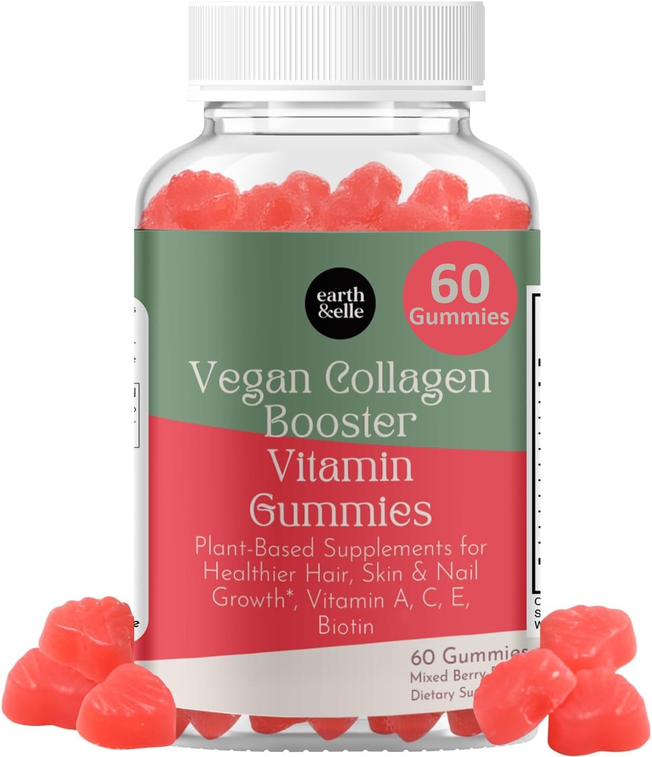 Earth & Elle Vegan Collagen Booster Gummies for Women with Biotin and Vitamins, 60 Count