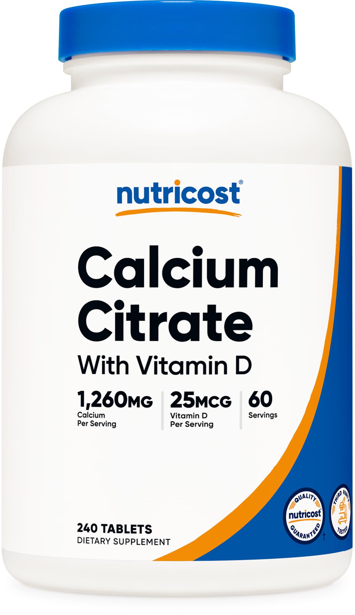 Nutricost Calcium Citrate (1,260mg) with Vitamin D (25mcg) Tablets, 240 Count
