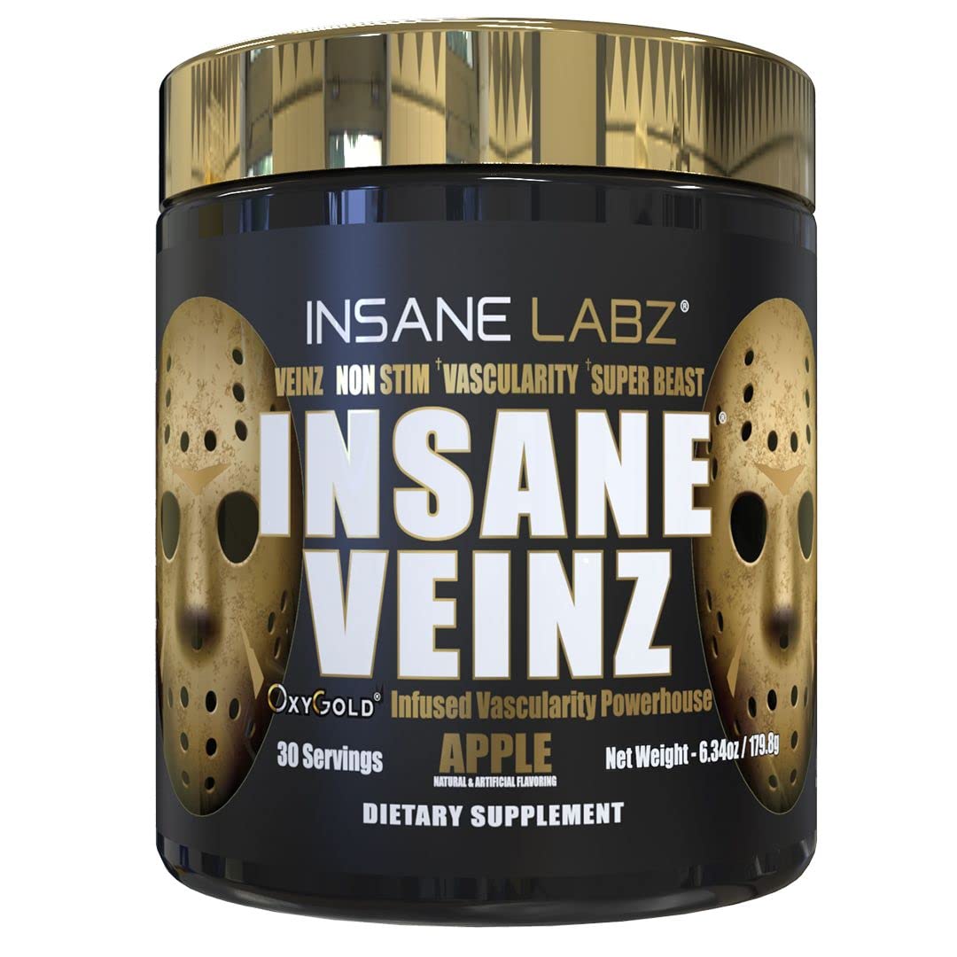 Insane Labz Insane Veinz Gold Nitric Oxide Non Stimulant Pre Workout Powder 6.34 Ounce