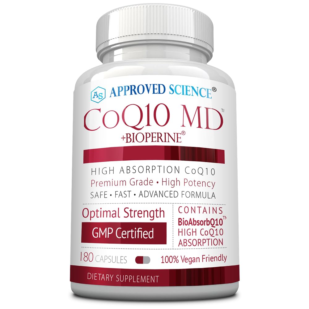 Approved Science CoQ10 MD Extra Strength Pure CoQ10 300mg with BioPerine for Faster Absorption Capsule 180 Count