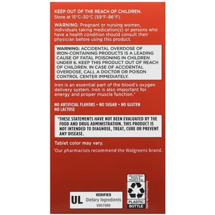 Walgreens High Potency Iron Ferrous Gluconate 27 mg Tablets, 100 Count
