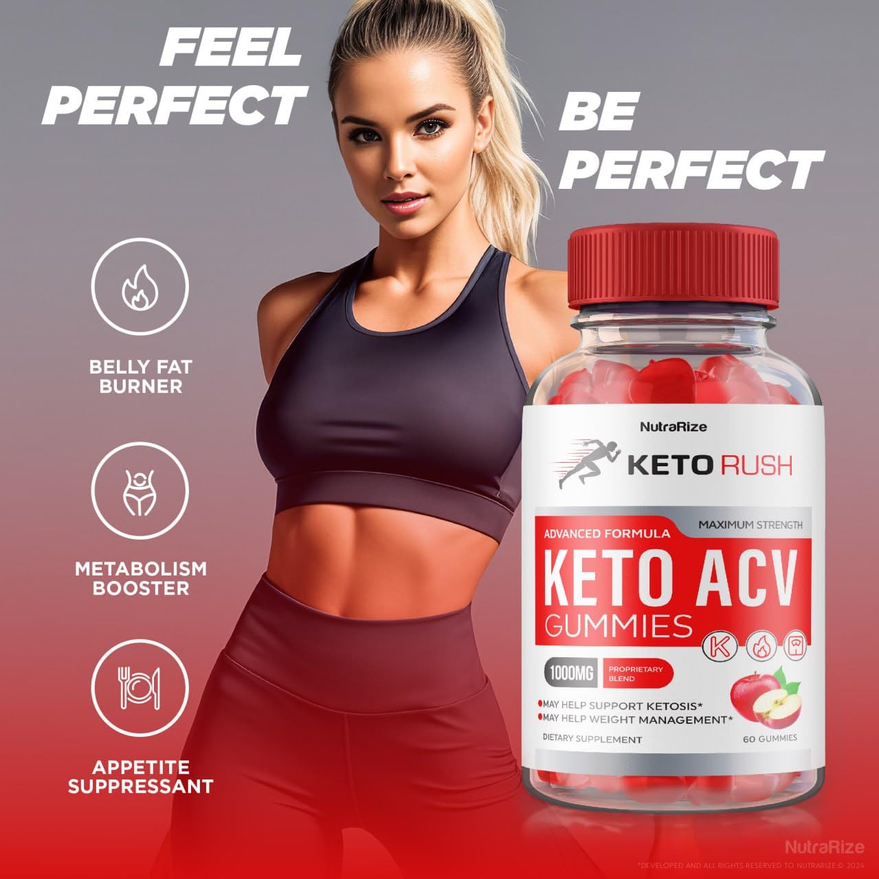NutraRize Keto Rush Keto ACV Gummies, 60 Gummies