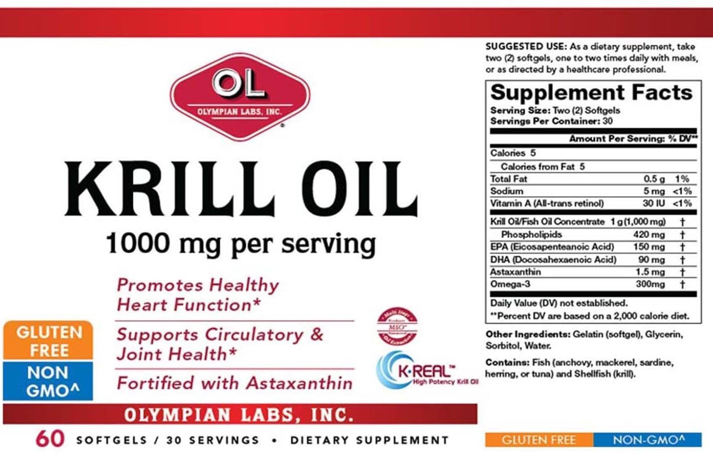 Olympian Labs Antarctic Krill Oil 1000mg Softgels, 60 Count
