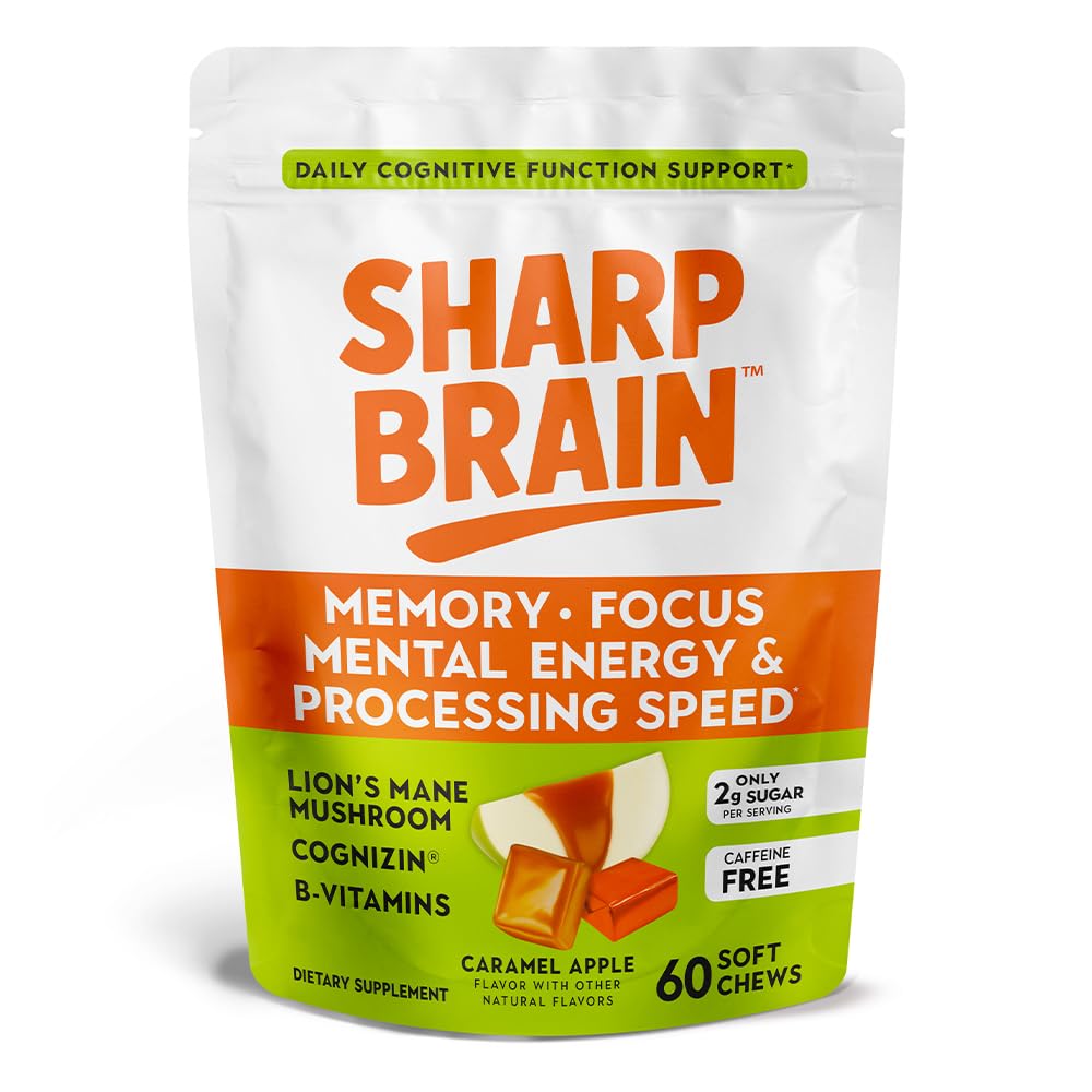 Sharp Brain Premium Brain Performance – Daily Support for Memory, Focus, Mental Energy, Processing Speed & Long-Term Brain Health, 60 Soft Chews