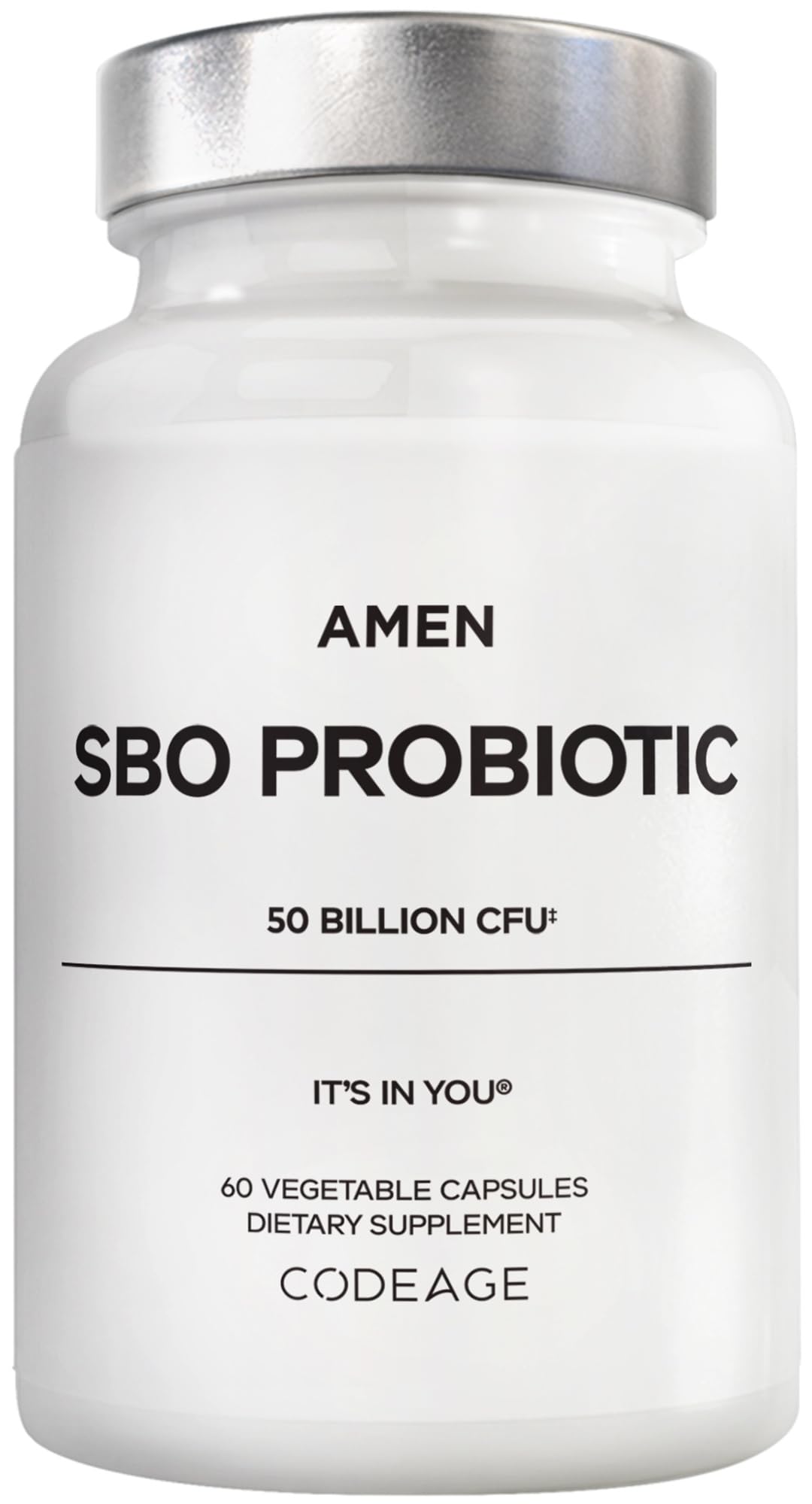 Amen Probiotics Supplement SBO Probiotic and Organic Prebiotics, 50 Billion CFUs, 60 Capsules