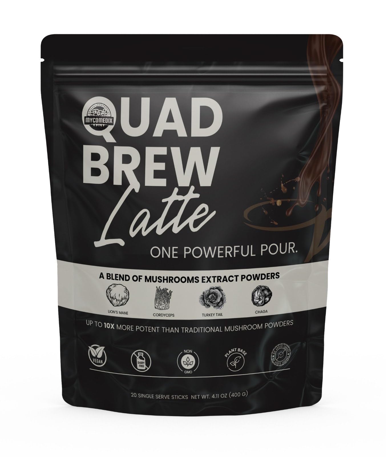 MYCOMedix Quad-Brew Latte Mushroom Coffee Powder 14.43 Ounce