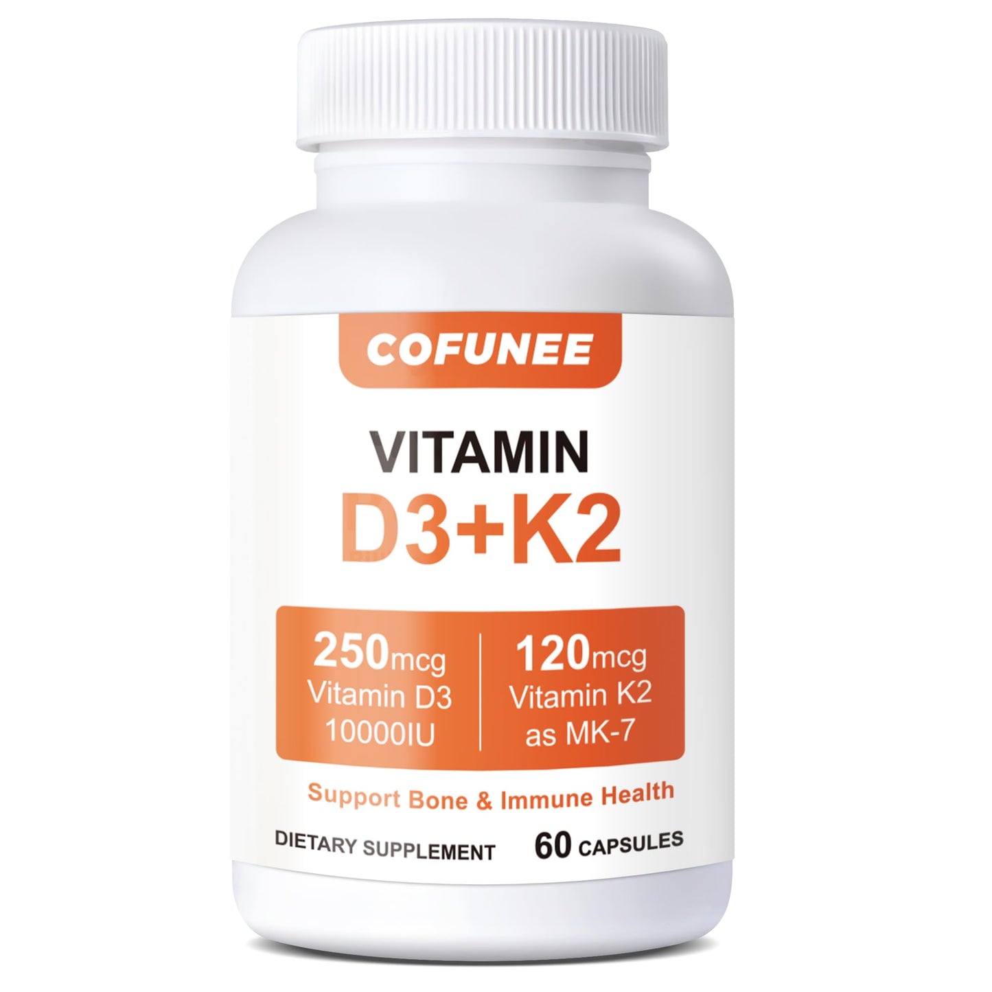 Generic Vitamin D3 K2 Supplement - 10000 IU D3 & 120 mcg K2 MK-7 - Bone, Heart & Immune Support - High Absorption Formula, 60 Capsules